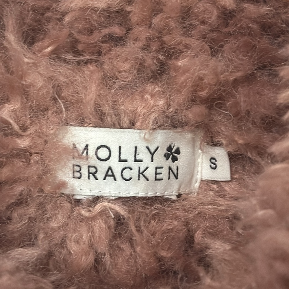 MOLLY BRACKEN Faux Fur Mauve/Pink Jacket With Pompom Tassels Size Small EUC - Picture 8 of 8